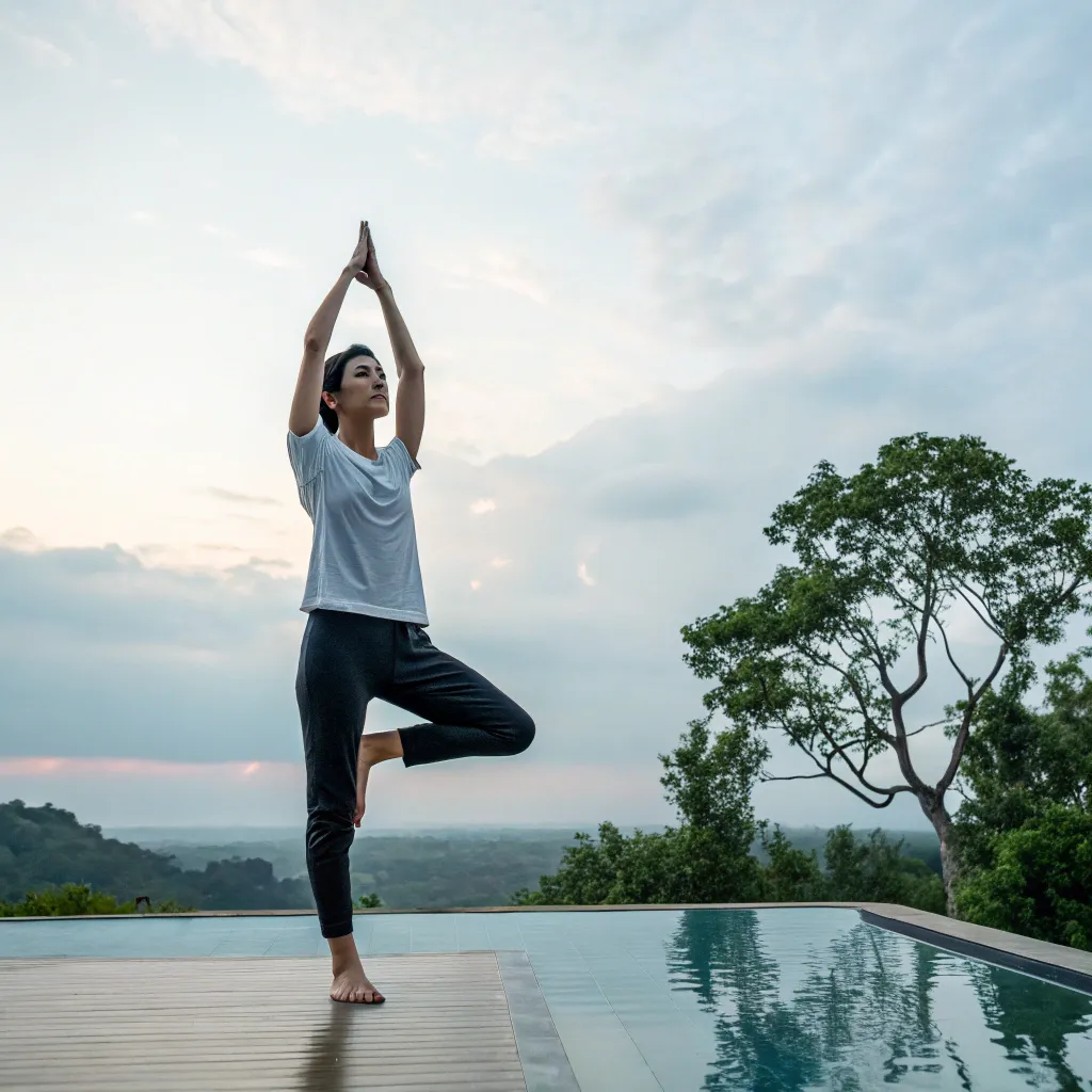 Person maintaining focused balance in yoga